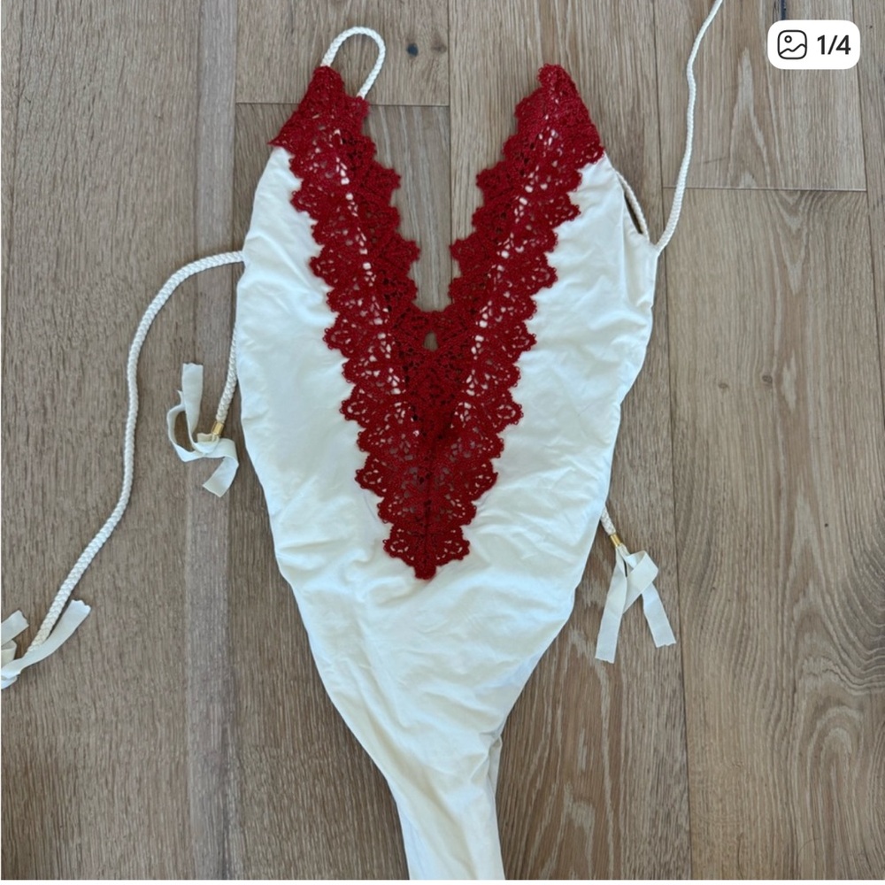 Planet Blue Red and White Lace Swimsuit